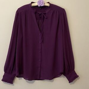 Dynamite Purple Long Sleeve Ruffled Tie-Neck Blouse size large